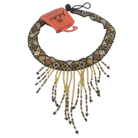 NWT Hand Beaded Fringe Choker Necklace - Picture 1 of 5